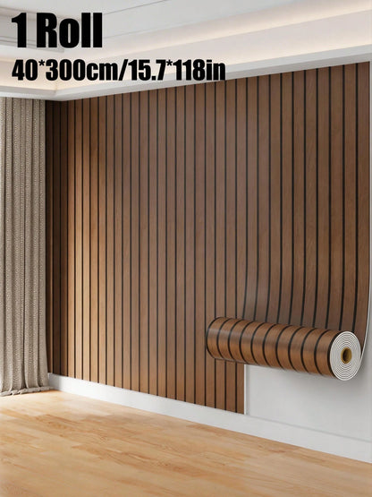Brodark 1 Roll 40*300cm Flat Grid Wallpaper, Vintage Wood Grain Texture, Waterproof, Oil-Proof, Mildew-Proof, Suitable For Bedroom, Living Room, TV Background, Easy To Install And Maintain