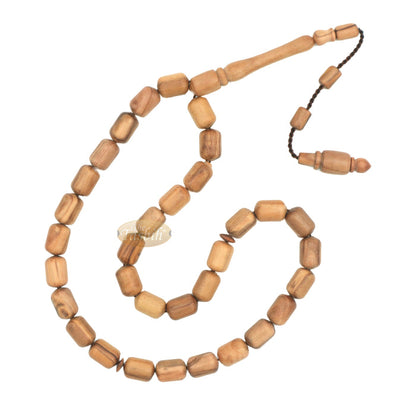 Brown Olive Wood Tasbih 9x12 mm Cylinder Design 33-Ct Handmade Prayer Dhikr Beads