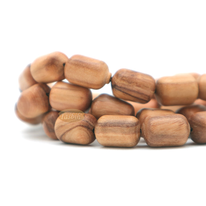 Brown Olive Wood Tasbih 9x12 mm Cylinder Design 33-Ct Handmade Prayer Dhikr Beads