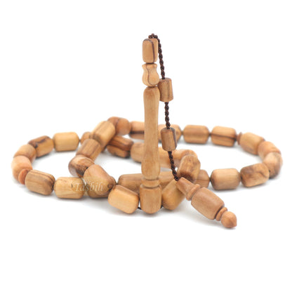 Brown Olive Wood Tasbih 9x12 mm Cylinder Design 33-Ct Handmade Prayer Dhikr Beads