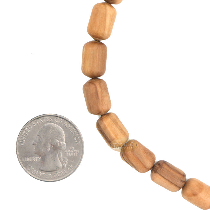Brown Olive Wood Tasbih 9x12 mm Cylinder Design 33-Ct Handmade Prayer Dhikr Beads