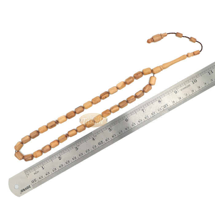 Brown Olive Wood Tasbih 9x12 mm Cylinder Design 33-Ct Handmade Prayer Dhikr Beads