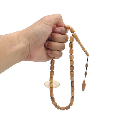 Brown Olive Wood Tasbih 9x12 mm Cylinder Design 33-Ct Handmade Prayer Dhikr Beads