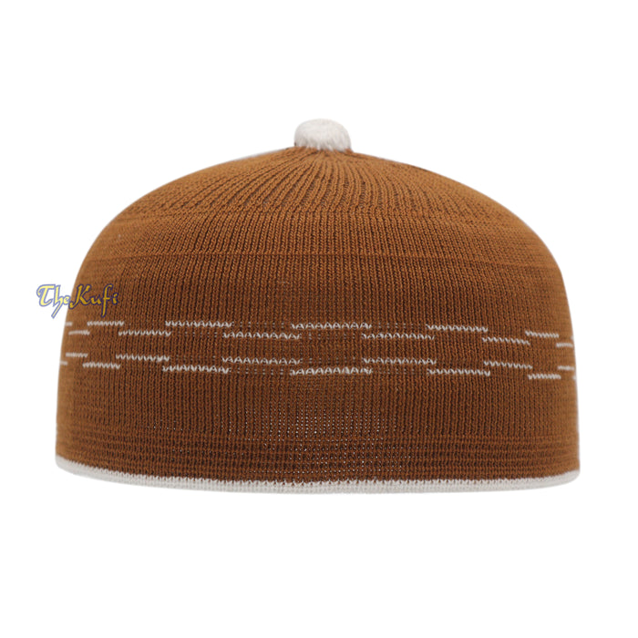 Brown with White Lines Baby Or Infant Kufi pom-pom Beanie