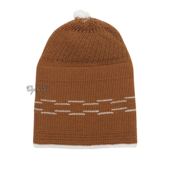 Brown with White Lines Baby Or Infant Kufi pom-pom Beanie
