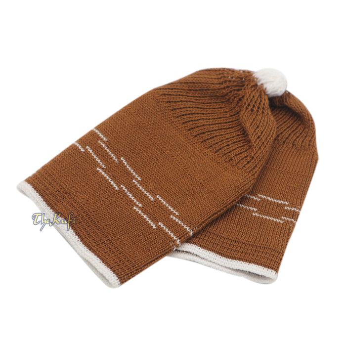 Brown with White Lines Baby Or Infant Kufi pom-pom Beanie