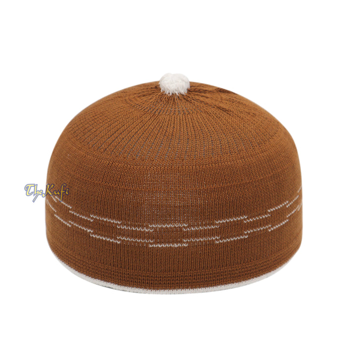 Brown with White Lines Baby Or Infant Kufi pom-pom Beanie
