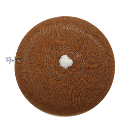 Brown with White Lines Baby Or Infant Kufi pom-pom Beanie