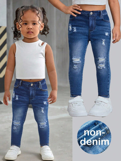 Bubblio Babygirl Cute Versatile Casual Knit Blue Elastic Waist Pants