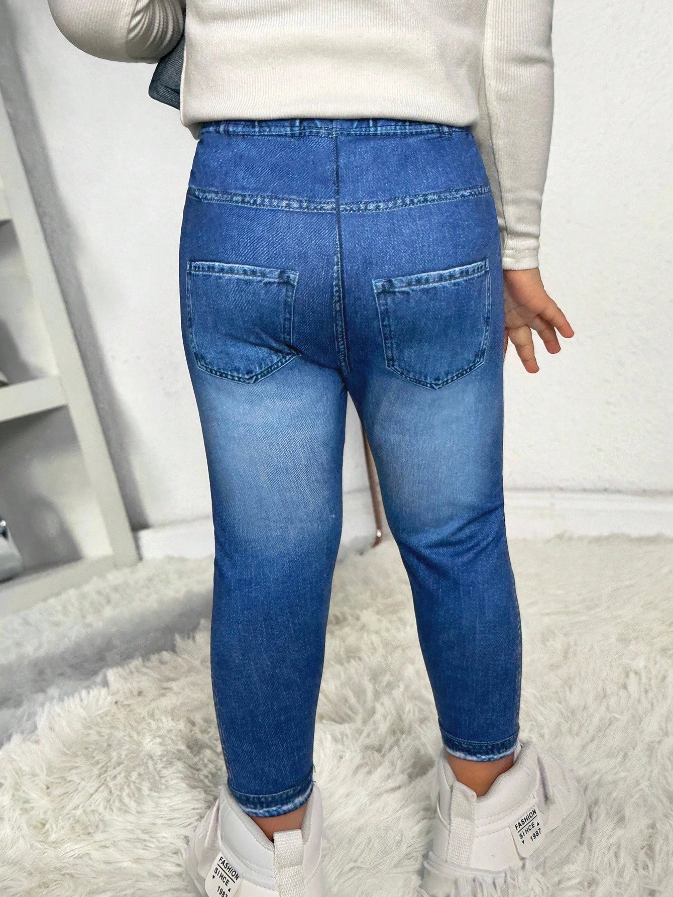 Bubblio Babygirl Cute Versatile Casual Knit Blue Elastic Waist Pants