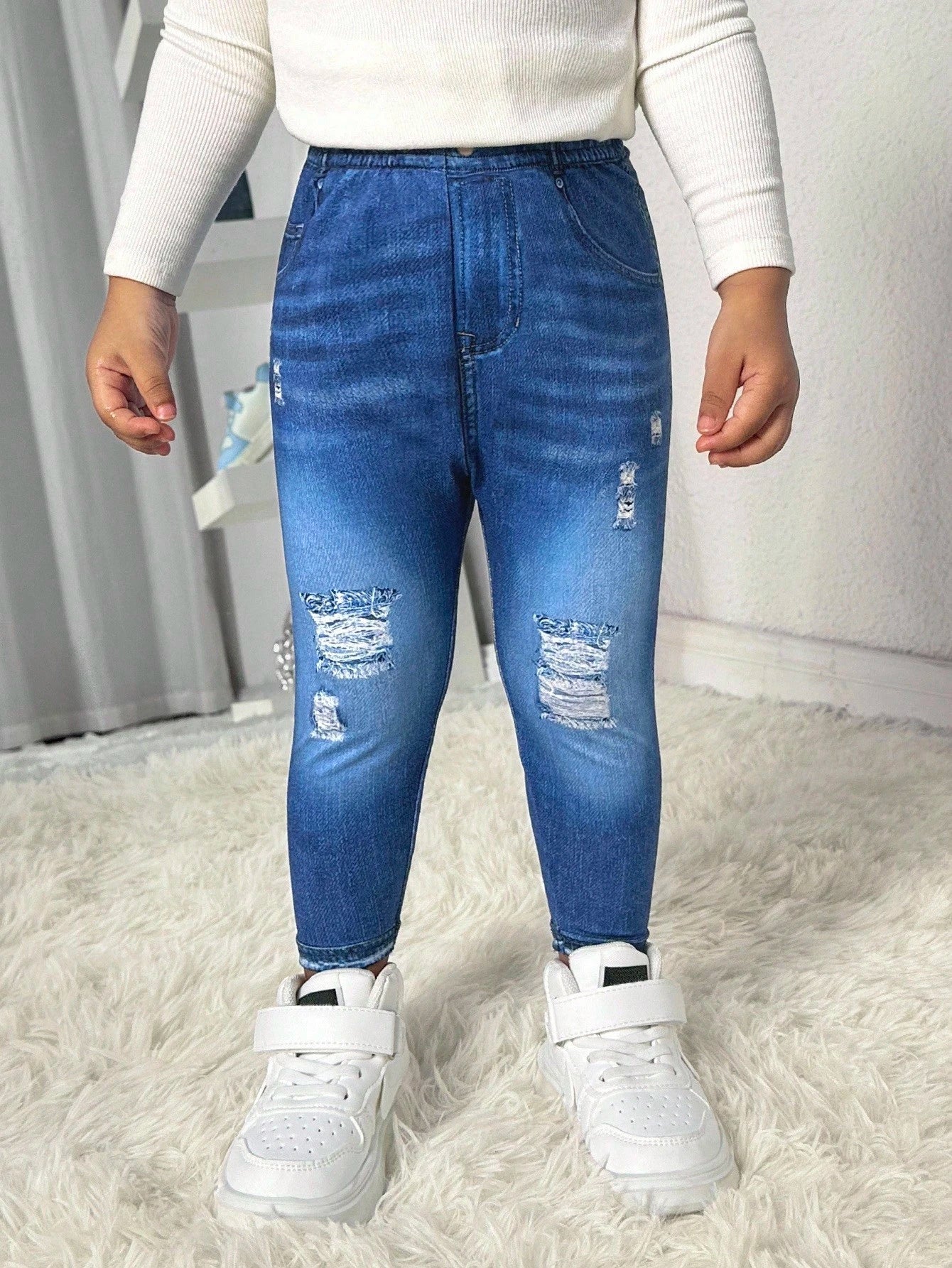 Bubblio Babygirl Cute Versatile Casual Knit Blue Elastic Waist Pants