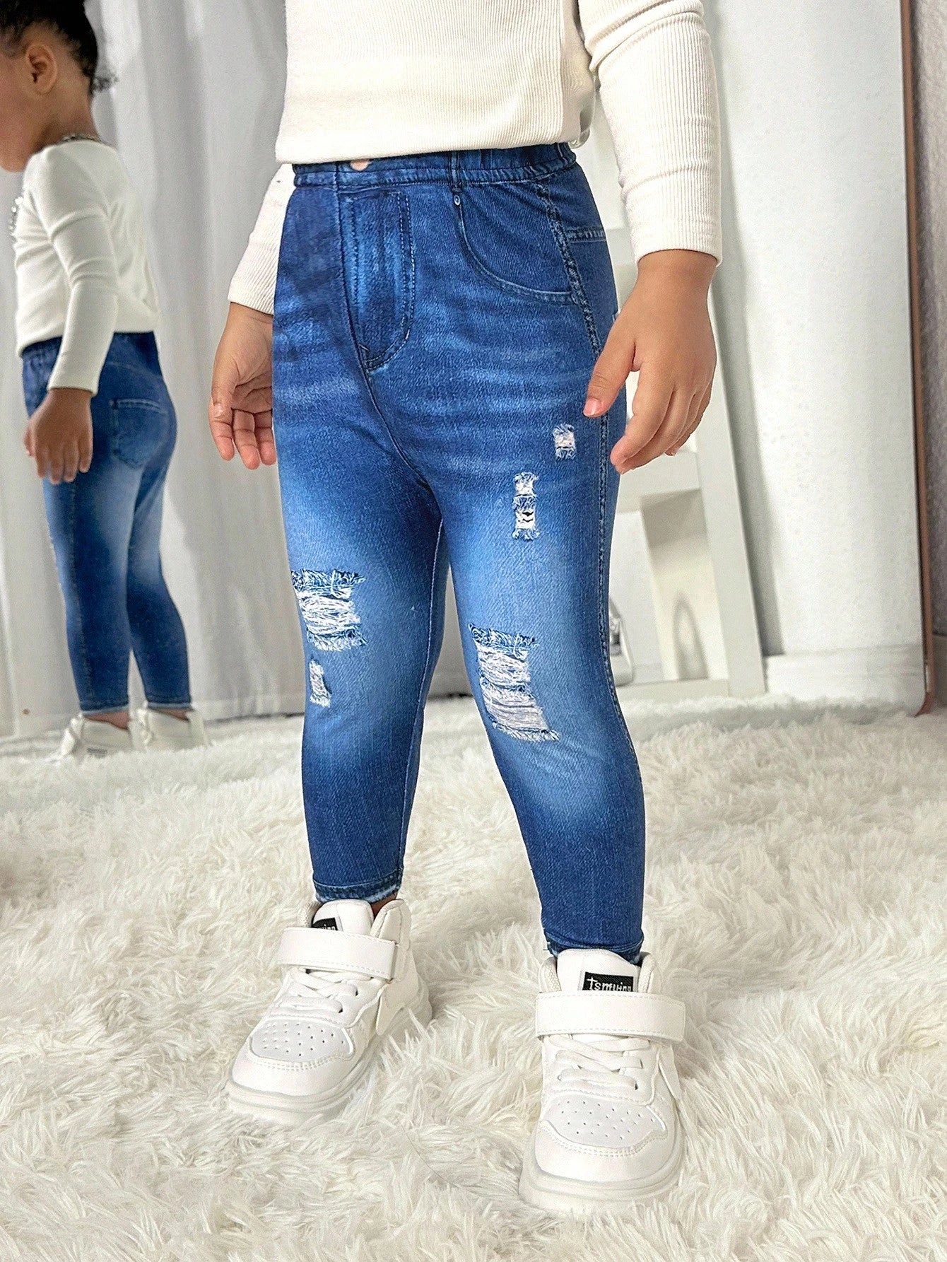 Bubblio Babygirl Cute Versatile Casual Knit Blue Elastic Waist Pants