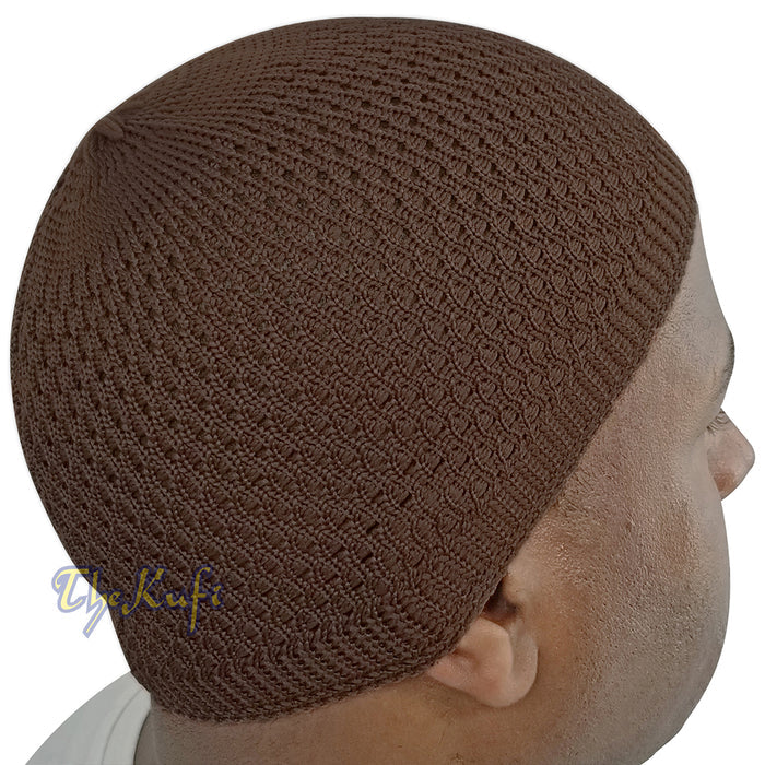 Buy 1 Get 1 Free! Brown Open-Weave Stretchy 100% Nylon Kufi Skull Caps