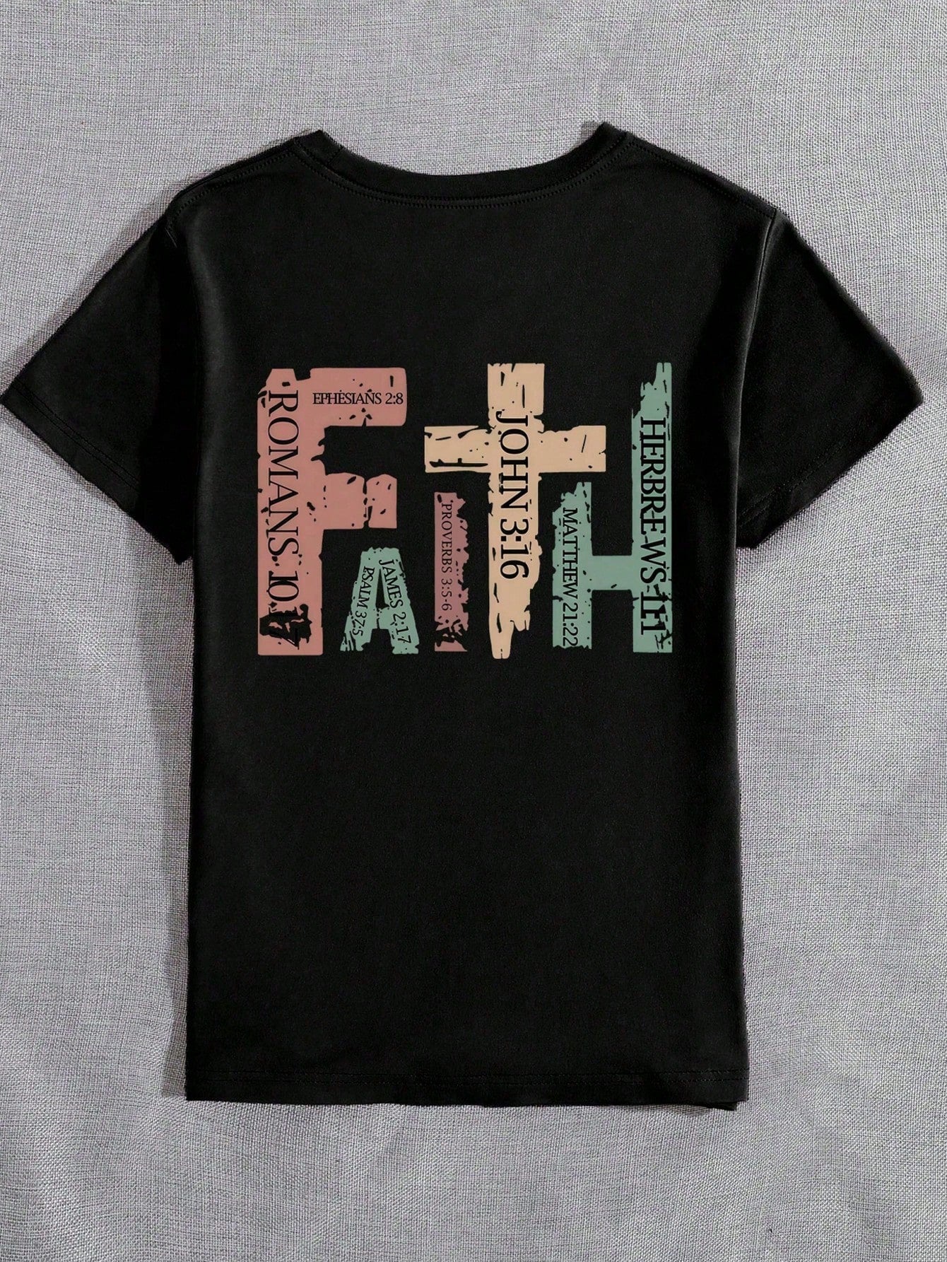 Calvaya Plus Size "Faith" Print Crew Neck Short Sleeve T-Shirt, Summer Graphic Tees Women Tops