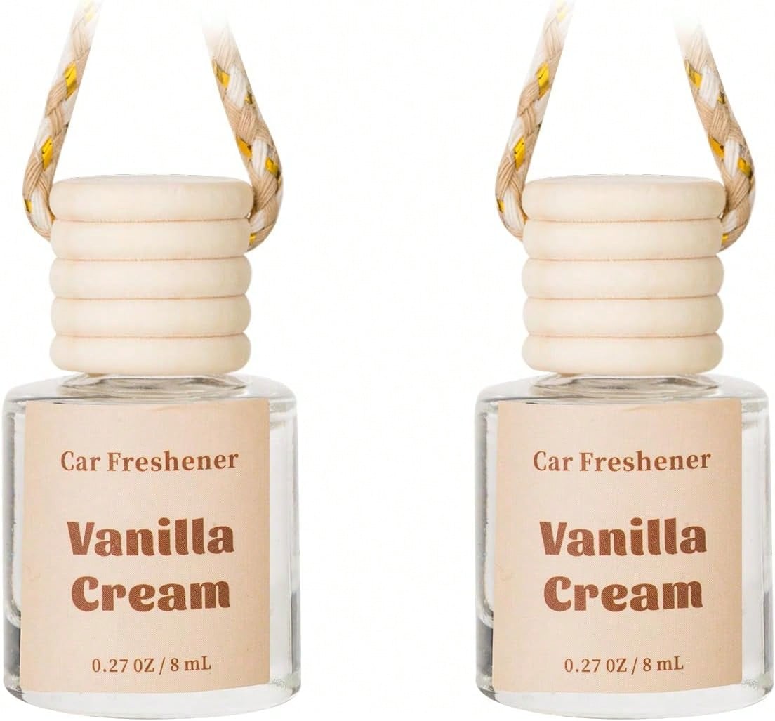 Car Air Freshener Diffuser, Hanging Car Scents Air Freshener, Car Fresheners Long Lasting, Essential Oil Diffuser, Vanilla Cream Fragrance Oil, 2pcs
