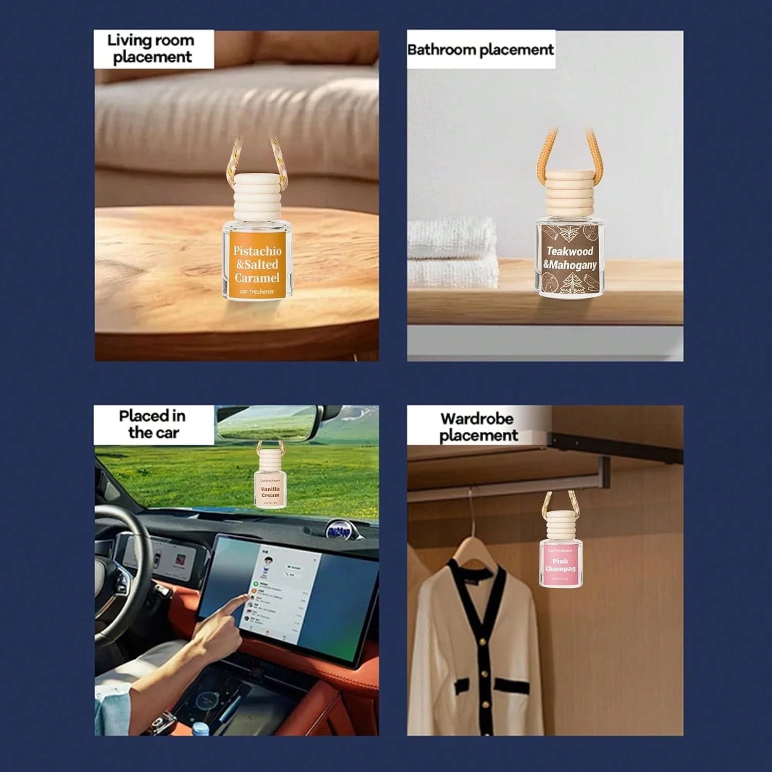 Car Air Freshener Diffuser, Hanging Car Scents Air Freshener, Car Fresheners Long Lasting, Essential Oil Diffuser, Vanilla Cream Fragrance Oil, 2pcs