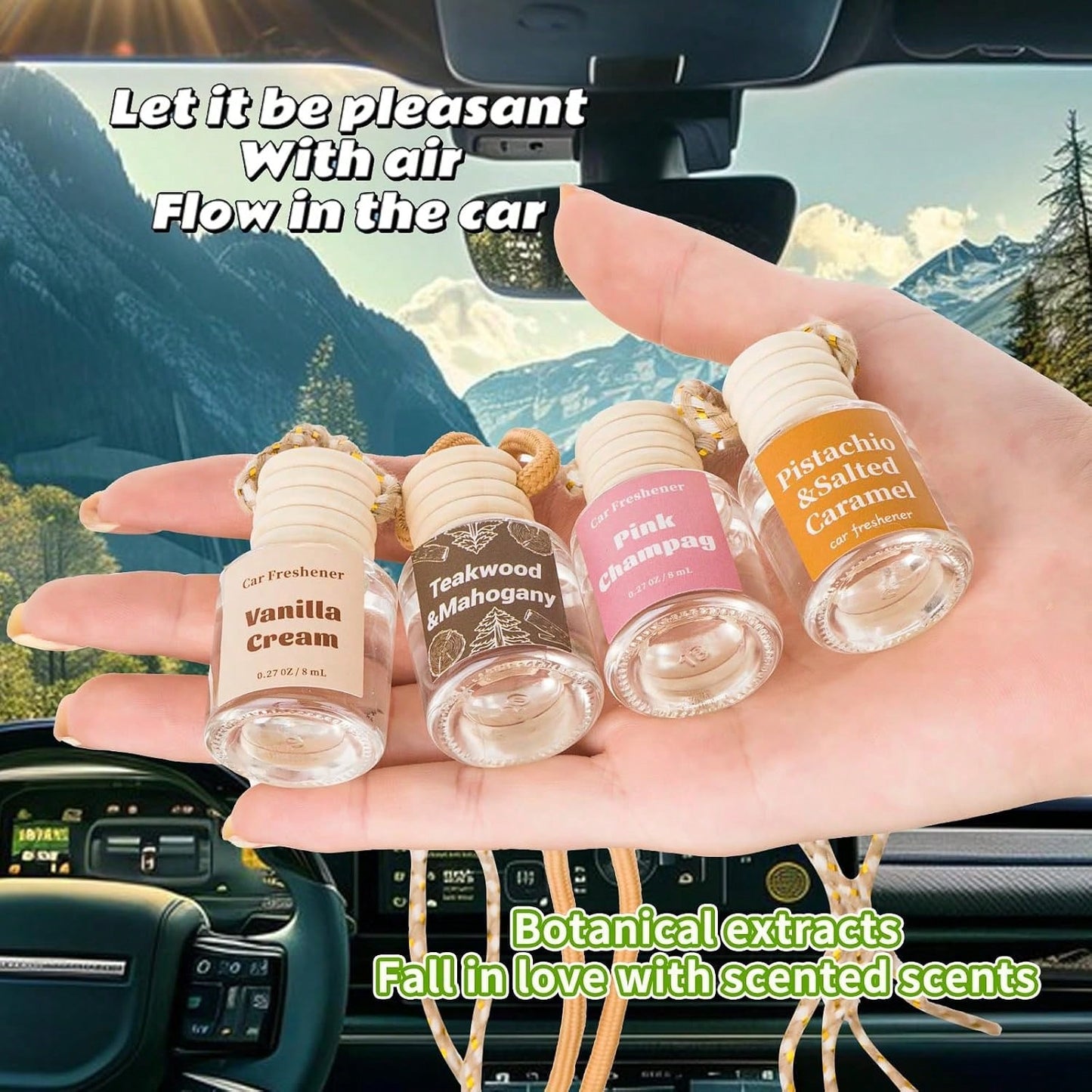 Car Air Freshener Diffuser, Hanging Car Scents Air Freshener, Car Fresheners Long Lasting, Essential Oil Diffuser, Vanilla Cream Fragrance Oil, 2pcs