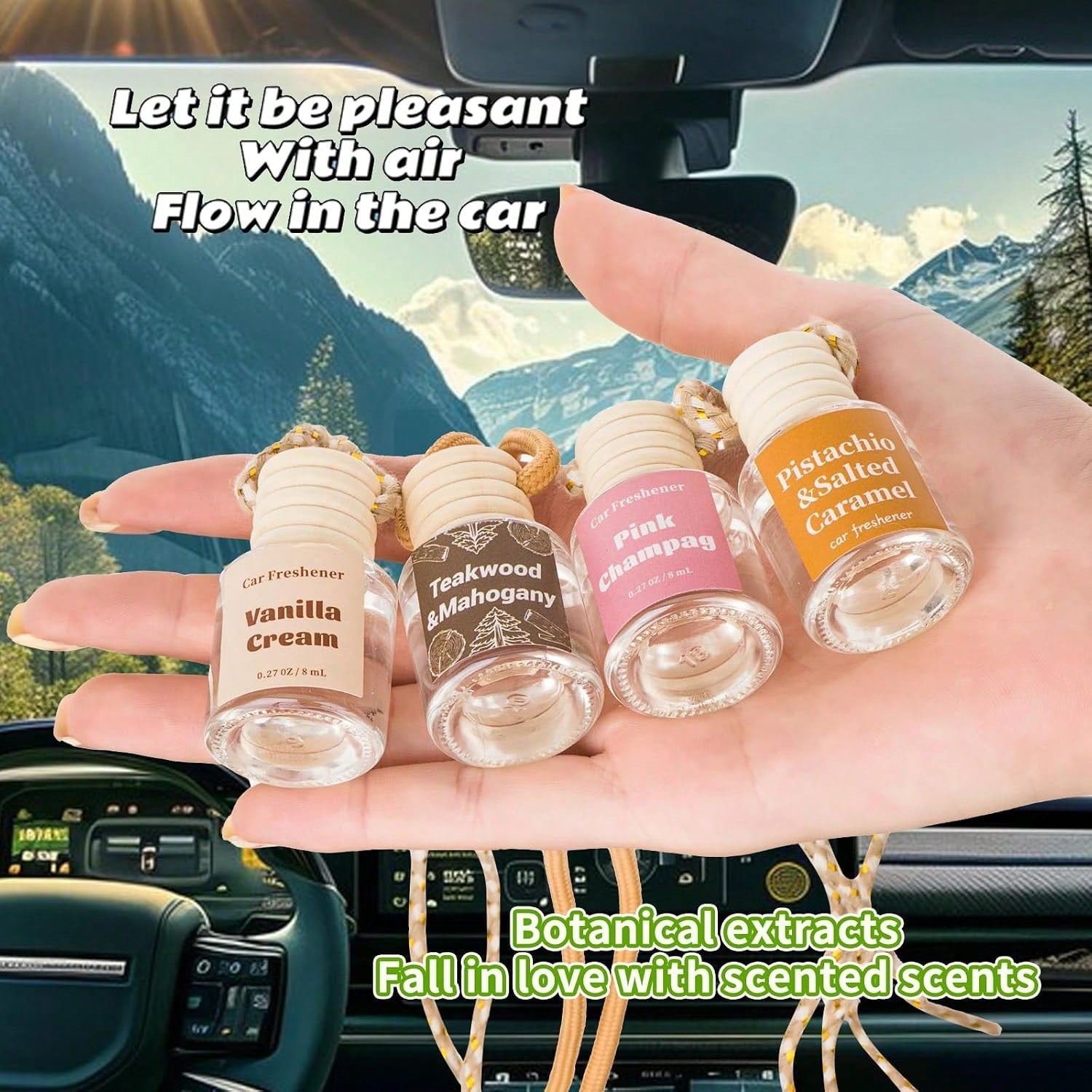Car Air Freshener Diffuser, Hanging Car Scents Air Freshener, Car Fresheners Long Lasting, Essential Oil Diffuser, Vanilla Cream Fragrance Oil, 2pcs