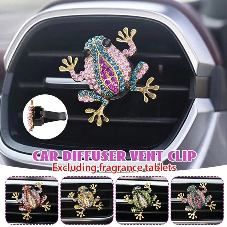 Car Air Vent Fragrance Clip, Rhinestone Frog Aromatherapy Diffuser, Air Freshener Clip, Long-Lasting Scent, SUV RV Interior Decoration Tool