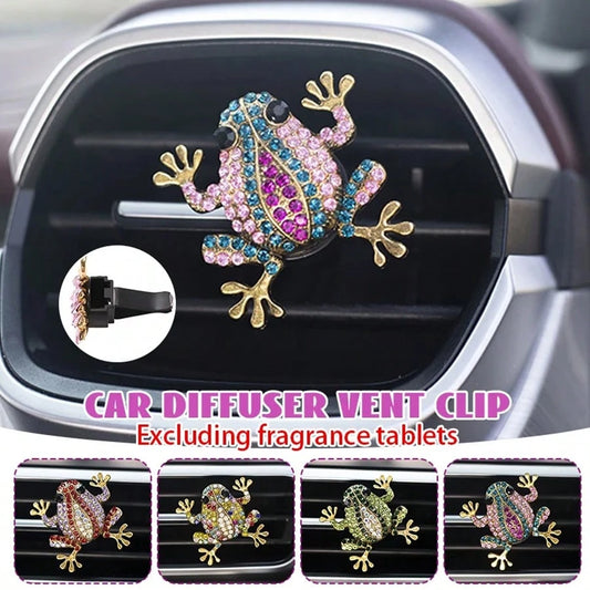 Car Air Vent Fragrance Clip, Rhinestone Frog Aromatherapy Diffuser, Air Freshener Clip, Long-Lasting Scent, SUV RV Interior Decoration Tool