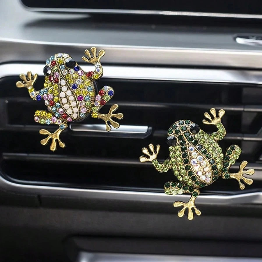 Car Air Vent Fragrance Clip, Rhinestone Frog Aromatherapy Diffuser, Air Freshener Clip, Long-Lasting Scent, SUV RV Interior Decoration Tool