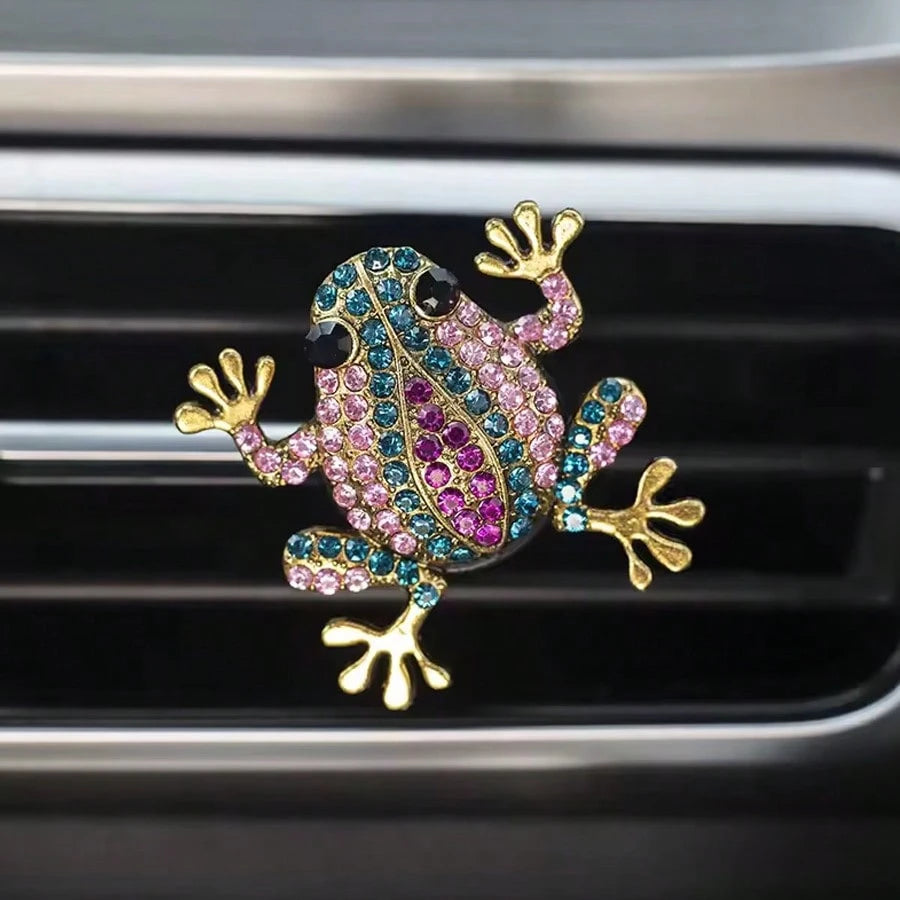 Car Air Vent Fragrance Clip, Rhinestone Frog Aromatherapy Diffuser, Air Freshener Clip, Long-Lasting Scent, SUV RV Interior Decoration Tool