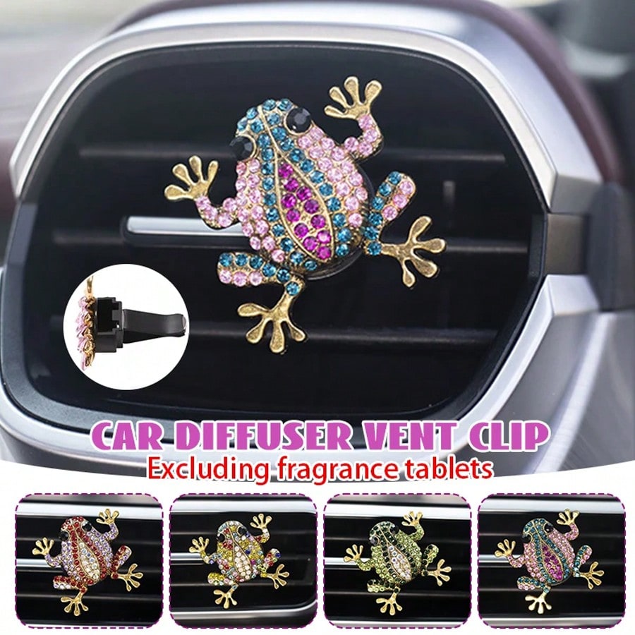 Car Air Vent Fragrance Clip, Rhinestone Frog Aromatherapy Diffuser, Air Freshener Clip, Long-Lasting Scent, SUV RV Interior Decoration Tool