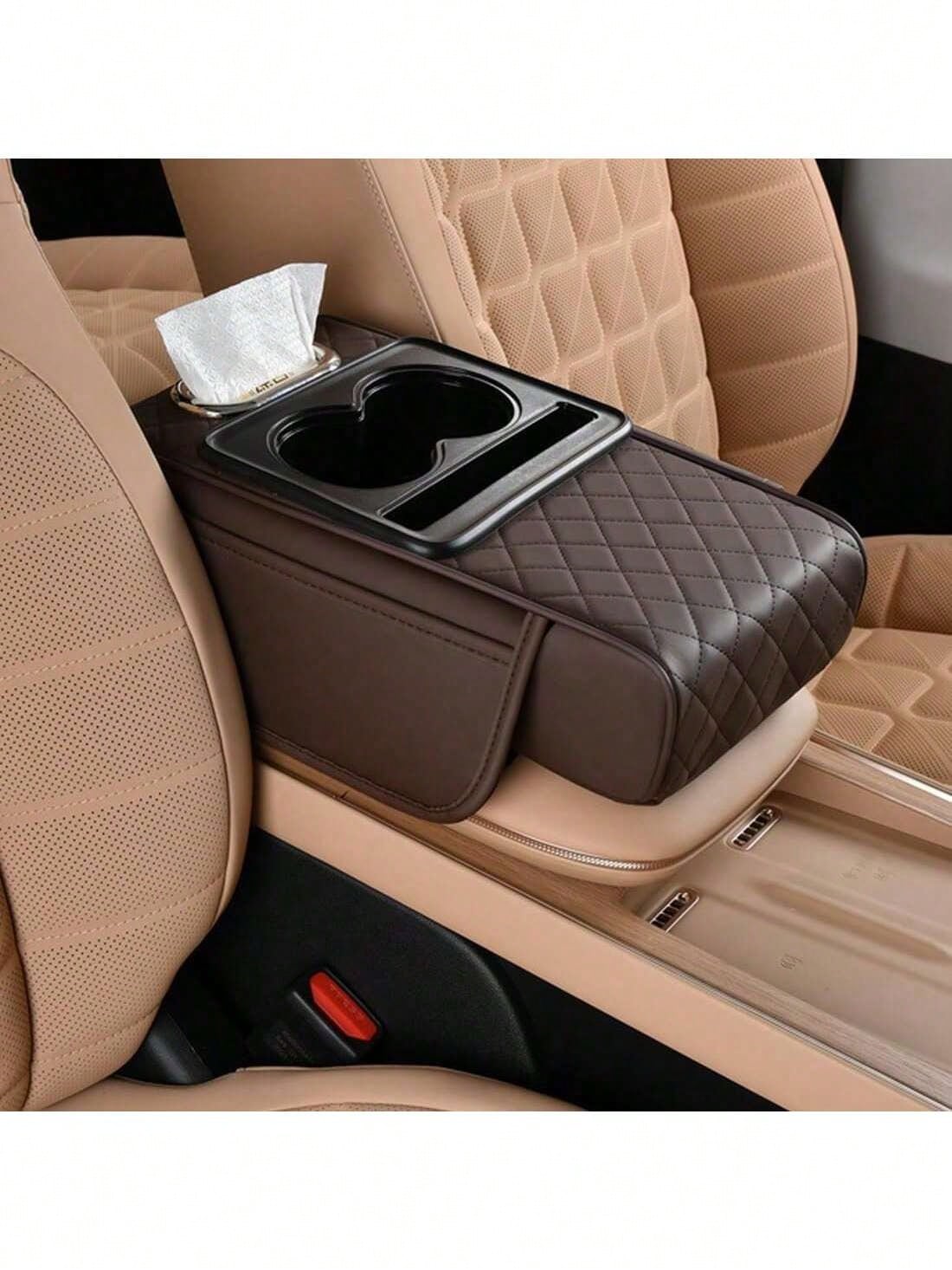 Car Armrest Cushion,5-In-1 Center Console Cover With 2 Storage Bags Cup Holder, Tissue Box Slot, Phone Slot For Sedans, Car Accessories Interior Organizers