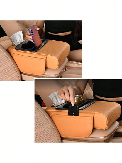 Car Armrest Cushion,5-In-1 Center Console Cover With 2 Storage Bags Cup Holder, Tissue Box Slot, Phone Slot For Sedans, Car Accessories Interior Organizers