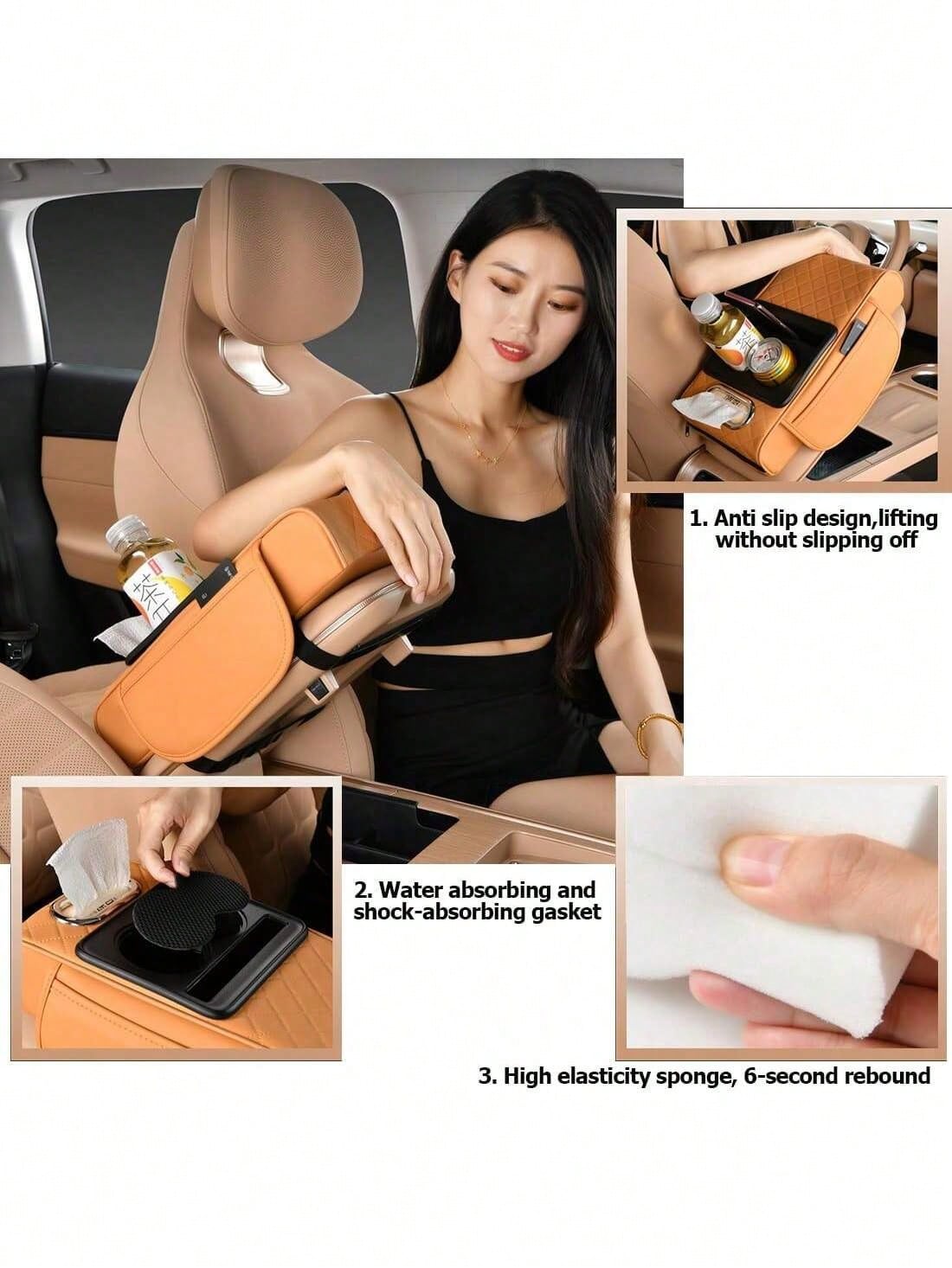 Car Armrest Cushion,5-In-1 Center Console Cover With 2 Storage Bags Cup Holder, Tissue Box Slot, Phone Slot For Sedans, Car Accessories Interior Organizers