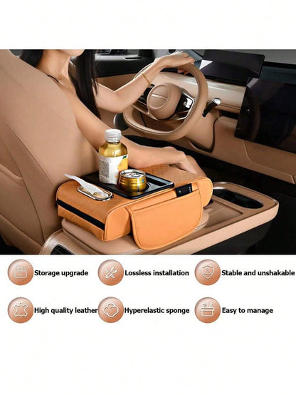 Car Armrest Cushion,5-In-1 Center Console Cover With 2 Storage Bags Cup Holder, Tissue Box Slot, Phone Slot For Sedans, Car Accessories Interior Organizers