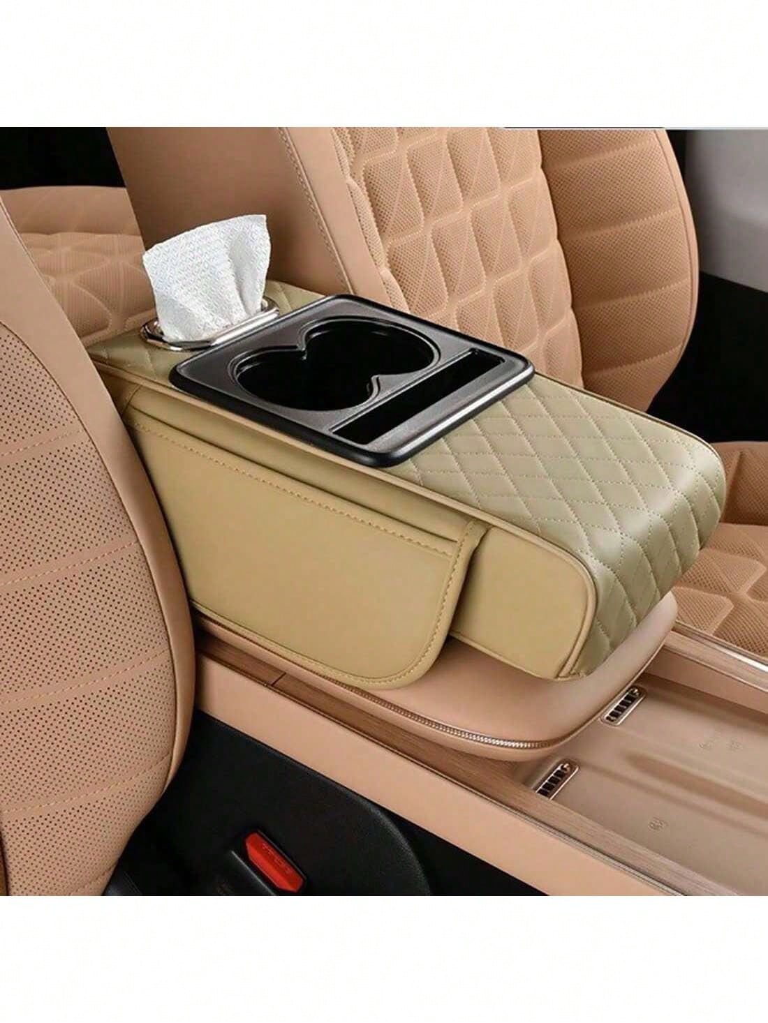 Car Armrest Cushion,5-In-1 Center Console Cover With 2 Storage Bags Cup Holder, Tissue Box Slot, Phone Slot For Sedans, Car Accessories Interior Organizers