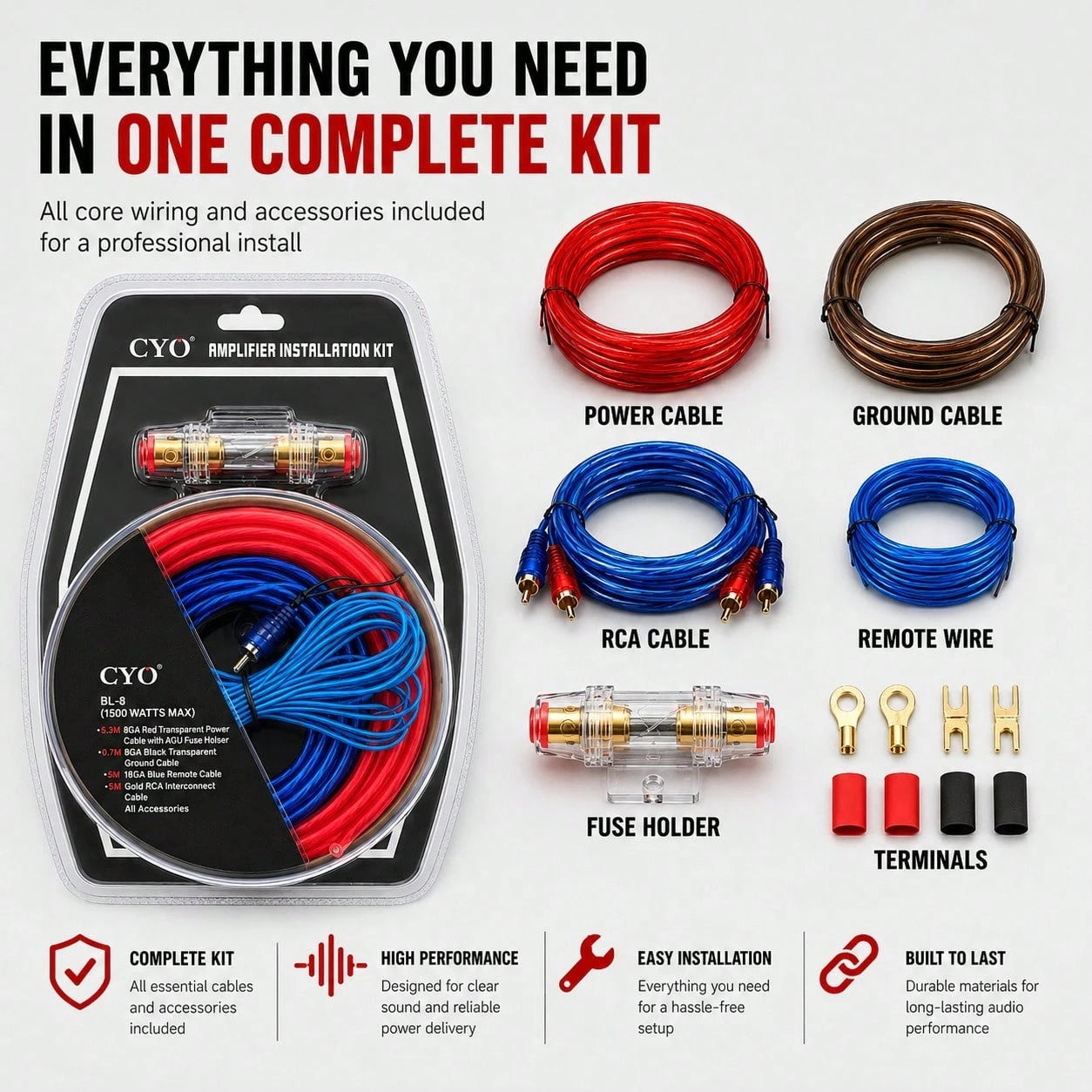 Car Audio Modification Subwoofer Modification Cable 10GA Car Power Amplifier Sleeve Pipeline, Thickened Copper Wire, High-Temperature Resistant, Anti-Interference, HIFI Music, Car Sound Quality, Car P