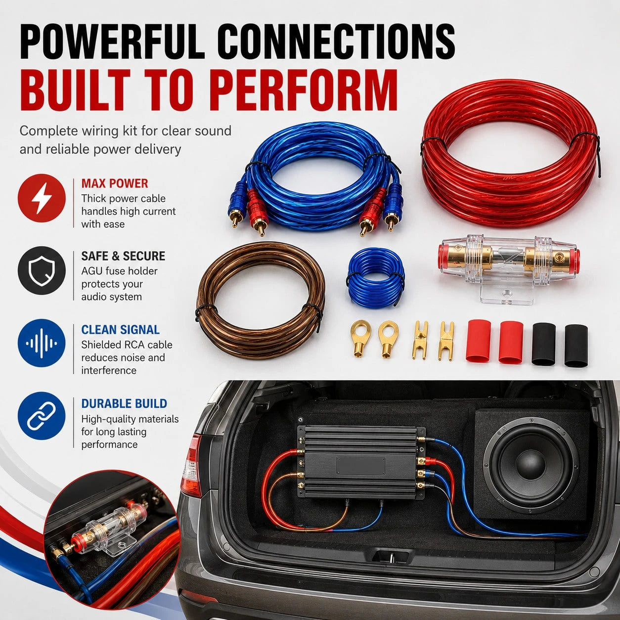 Car Audio Modification Subwoofer Modification Cable 10GA Car Power Amplifier Sleeve Pipeline, Thickened Copper Wire, High-Temperature Resistant, Anti-Interference, HIFI Music, Car Sound Quality, Car P