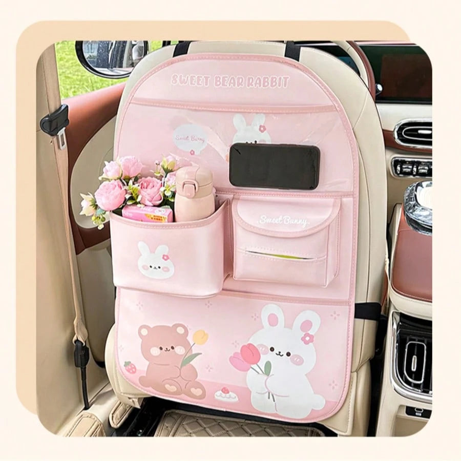 Car Backseat Organizer- Cute Cartoon Pattern Car Hanging Storage Bag, Creative Multi-Functional Car Seat Back Protector & Anti-Kick Pad
