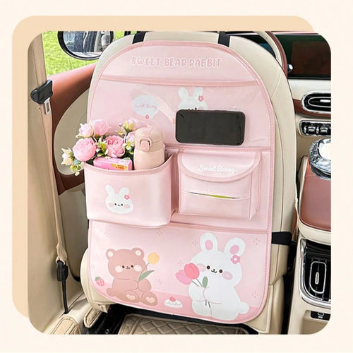 Car Backseat Organizer- Cute Cartoon Pattern Car Hanging Storage Bag, Creative Multi-Functional Car Seat Back Protector & Anti-Kick Pad
