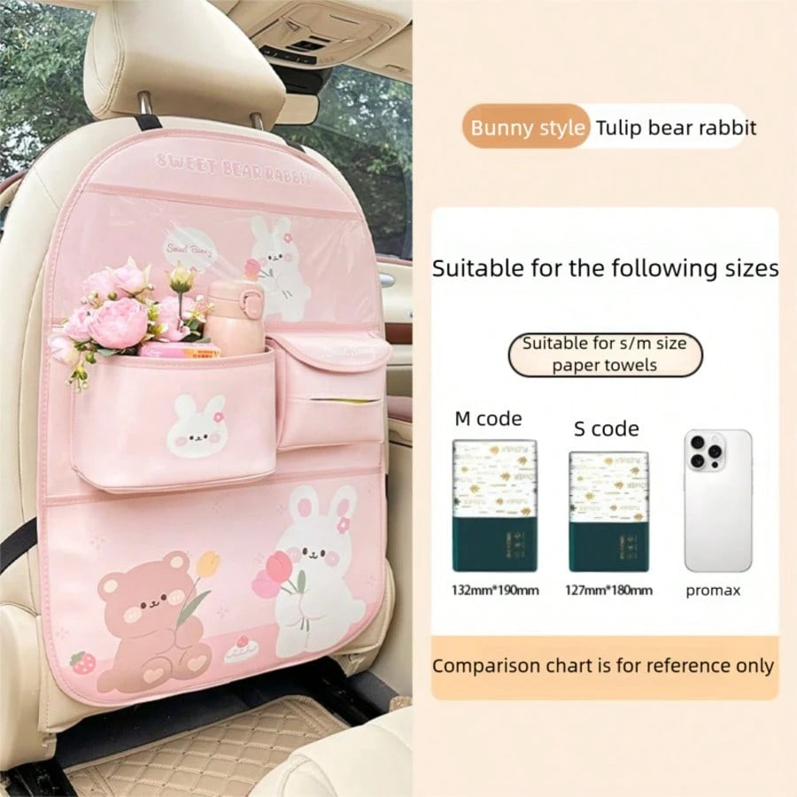 Car Backseat Organizer- Cute Cartoon Pattern Car Hanging Storage Bag, Creative Multi-Functional Car Seat Back Protector & Anti-Kick Pad