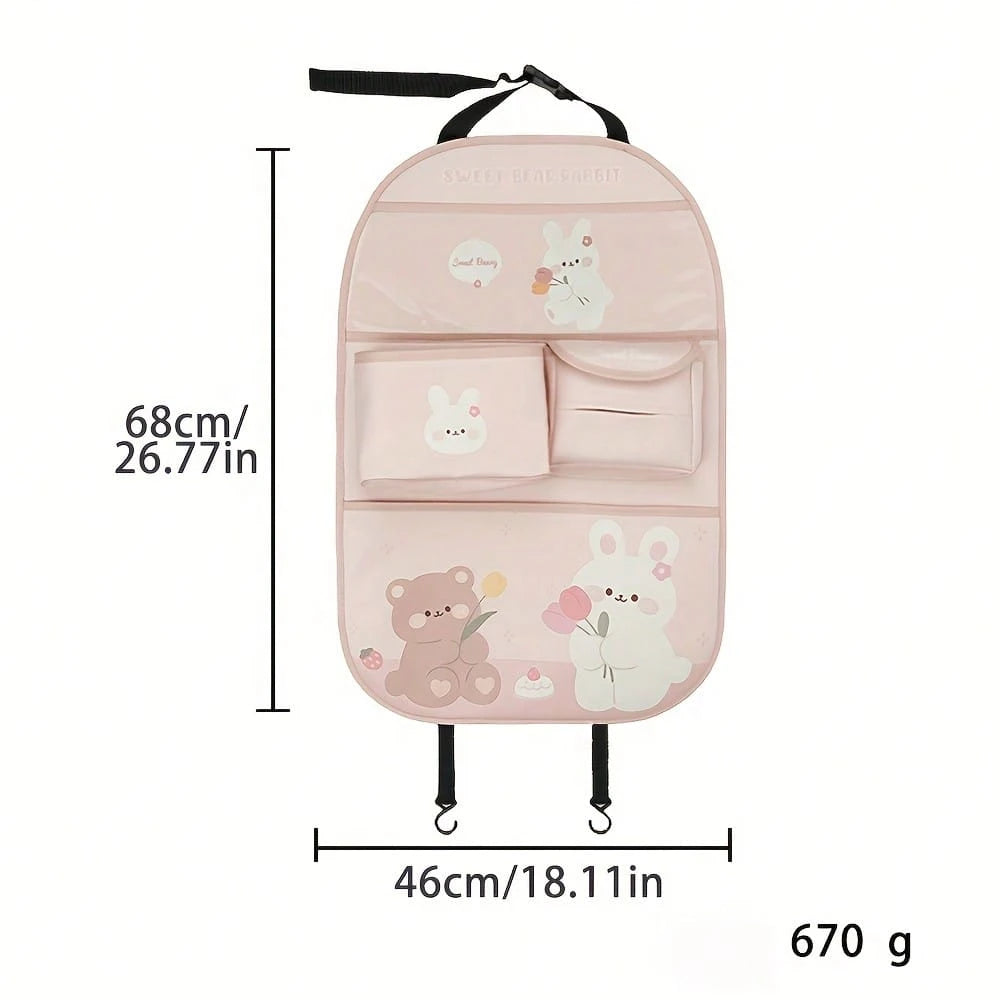Car Backseat Organizer- Cute Cartoon Pattern Car Hanging Storage Bag, Creative Multi-Functional Car Seat Back Protector & Anti-Kick Pad