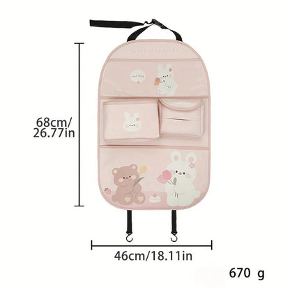 Car Backseat Organizer- Cute Cartoon Pattern Car Hanging Storage Bag, Creative Multi-Functional Car Seat Back Protector & Anti-Kick Pad