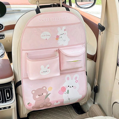 Car Backseat Organizer- Cute Cartoon Pattern Car Hanging Storage Bag, Creative Multi-Functional Car Seat Back Protector & Anti-Kick Pad
