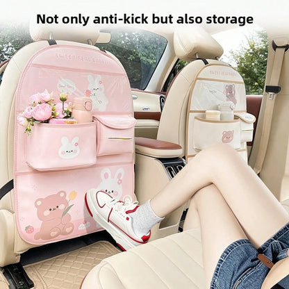 Car Backseat Organizer- Cute Cartoon Pattern Car Hanging Storage Bag, Creative Multi-Functional Car Seat Back Protector & Anti-Kick Pad