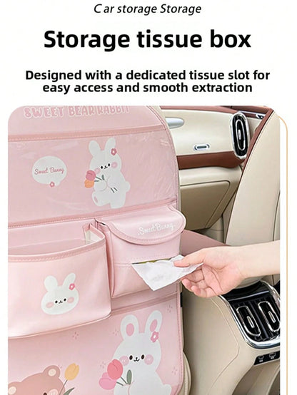 Car Backseat Organizer- Cute Cartoon Pattern Car Hanging Storage Bag, Creative Multi-Functional Car Seat Back Protector & Anti-Kick Pad