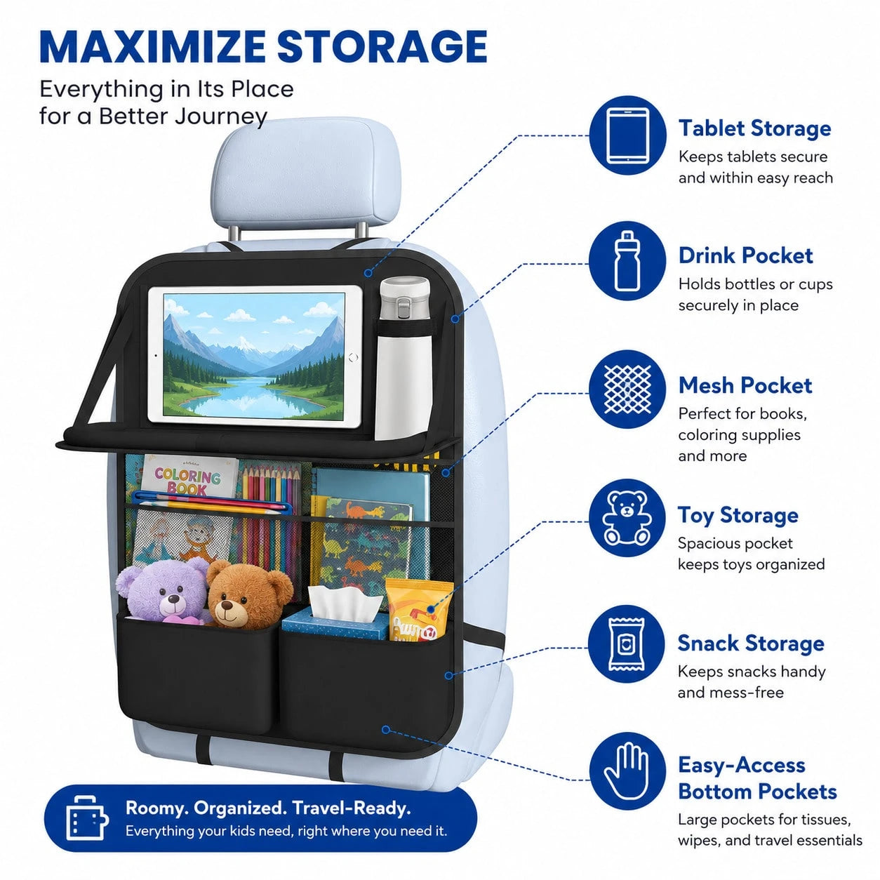 Car Backseat Organizer With Foldable Tray