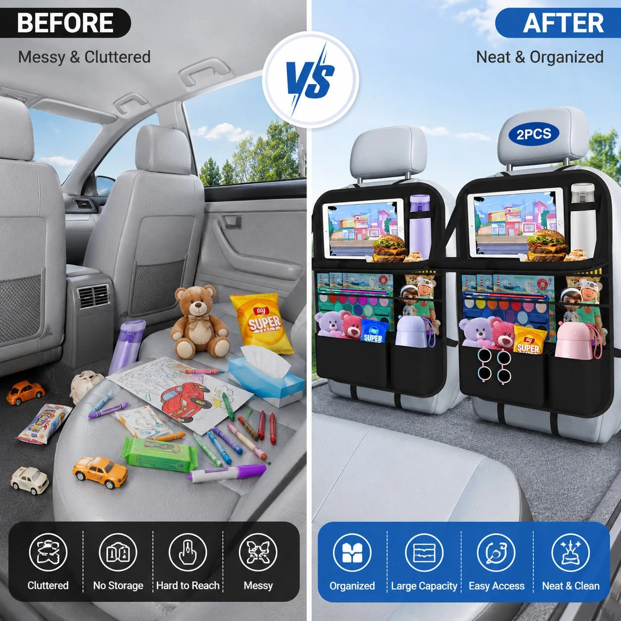 Car Backseat Organizer With Foldable Tray