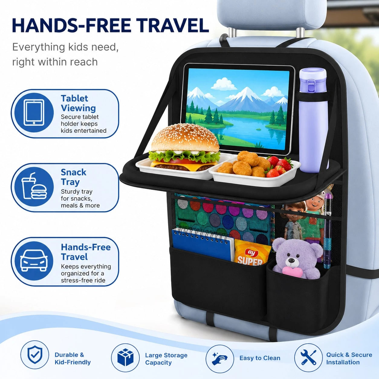 Car Backseat Organizer With Foldable Tray