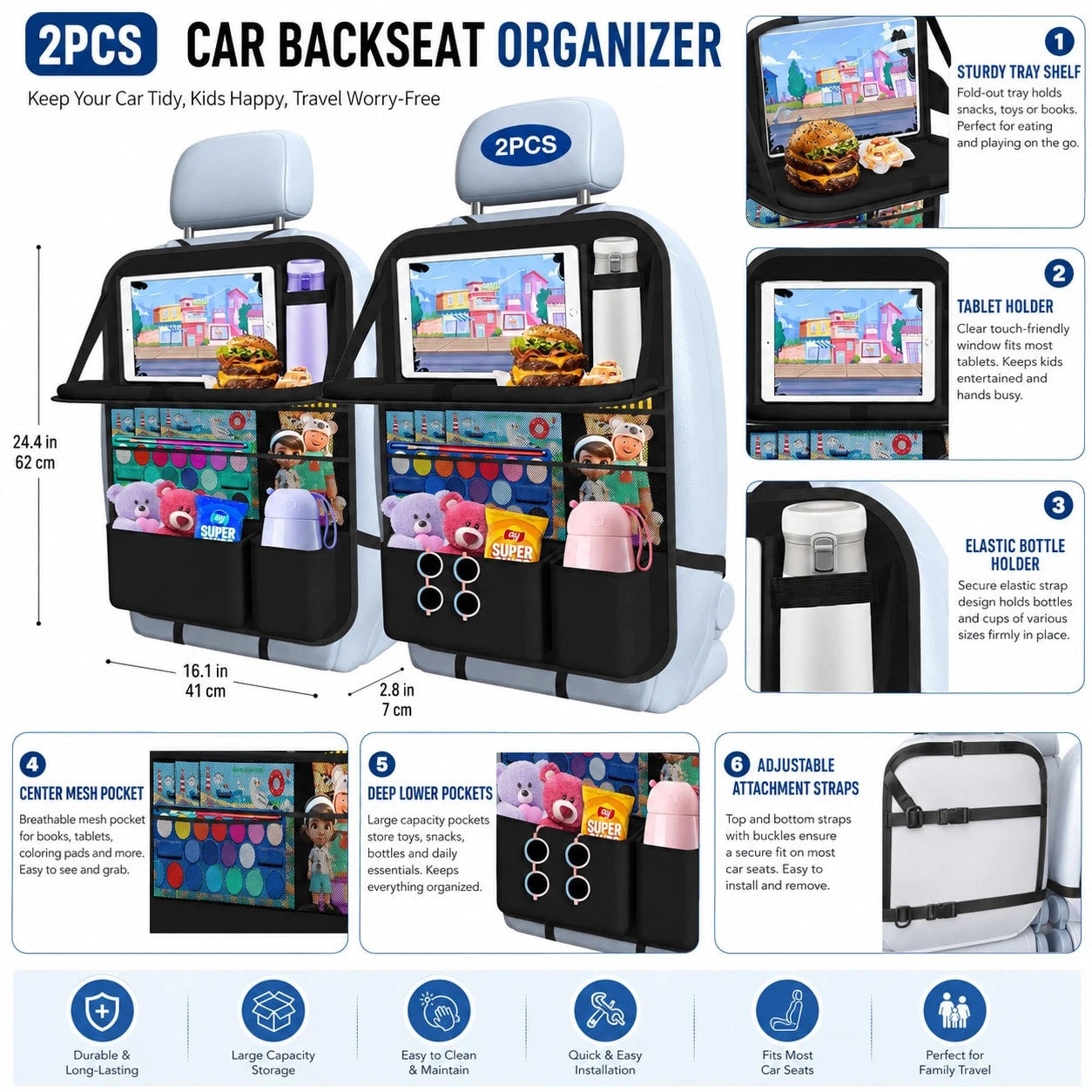 Car Backseat Organizer With Foldable Tray
