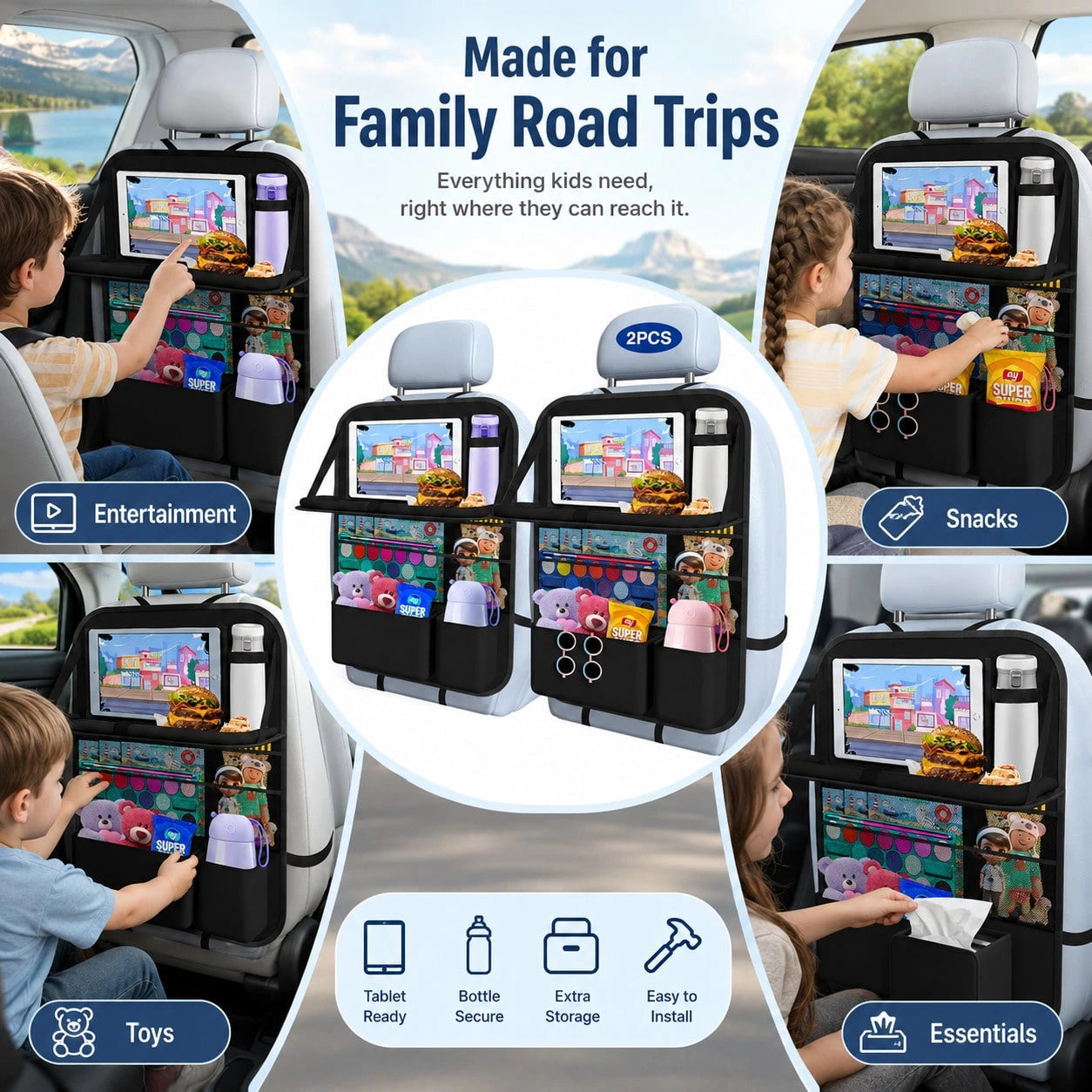 Car Backseat Organizer With Foldable Tray