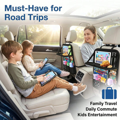 Car Backseat Organizer With Table Tray(2-Pack) 9 Storage Pockets Backseat Car Organizer And Storage With Tablet Holder, Kick Mats Back Seat Cover For Kids Family Road Trip Essentials Travel