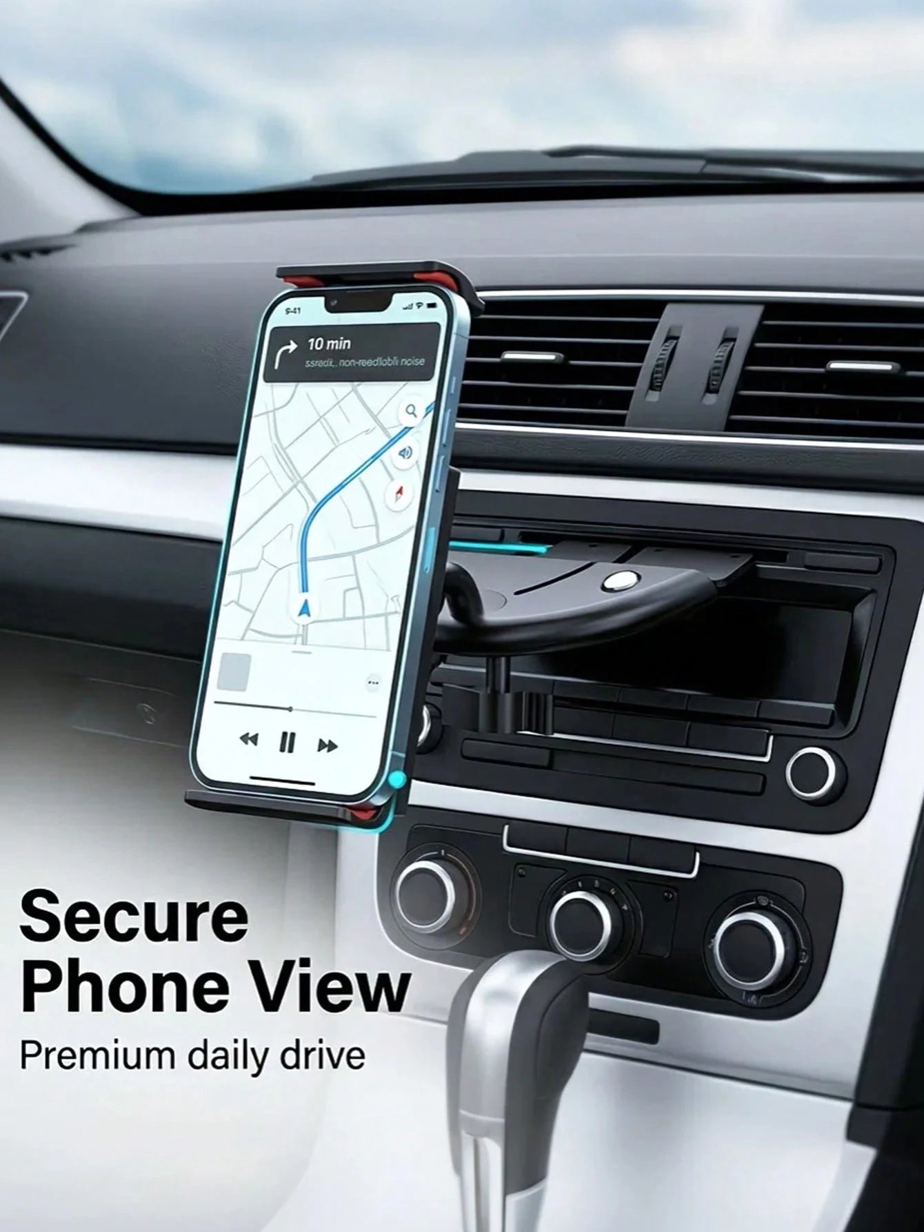 Car CD Slot Phone Holder- Adjustable Car CD Player Phone Mount, Universal Hands-Free Smartphone And Small Tablet Holder, Non-Slip Clip, Stable Viewing, No Air Vent Obstruction, Stable Dashboard Mount