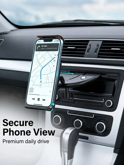 Car CD Slot Phone Holder- Adjustable Car CD Player Phone Mount, Universal Hands-Free Smartphone And Small Tablet Holder, Non-Slip Clip, Stable Viewing, No Air Vent Obstruction, Stable Dashboard Mount
